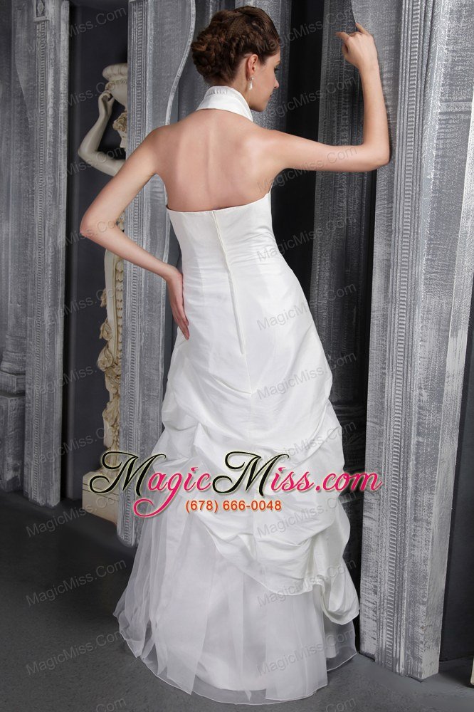 wholesale modest a-line / princess halter floor-length taffeta appliques wedding dress