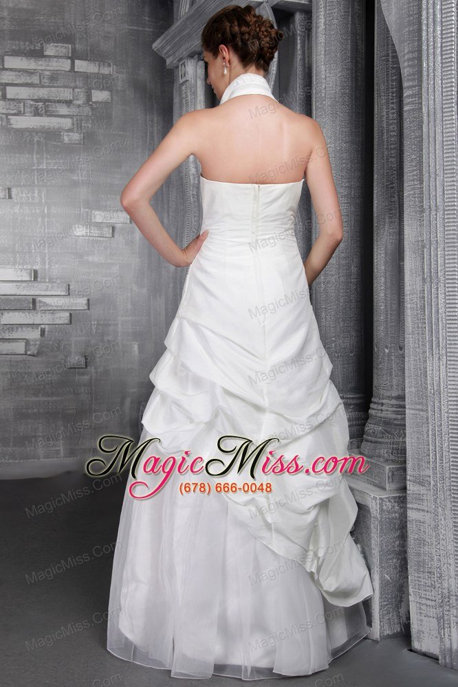 wholesale modest a-line / princess halter floor-length taffeta appliques wedding dress