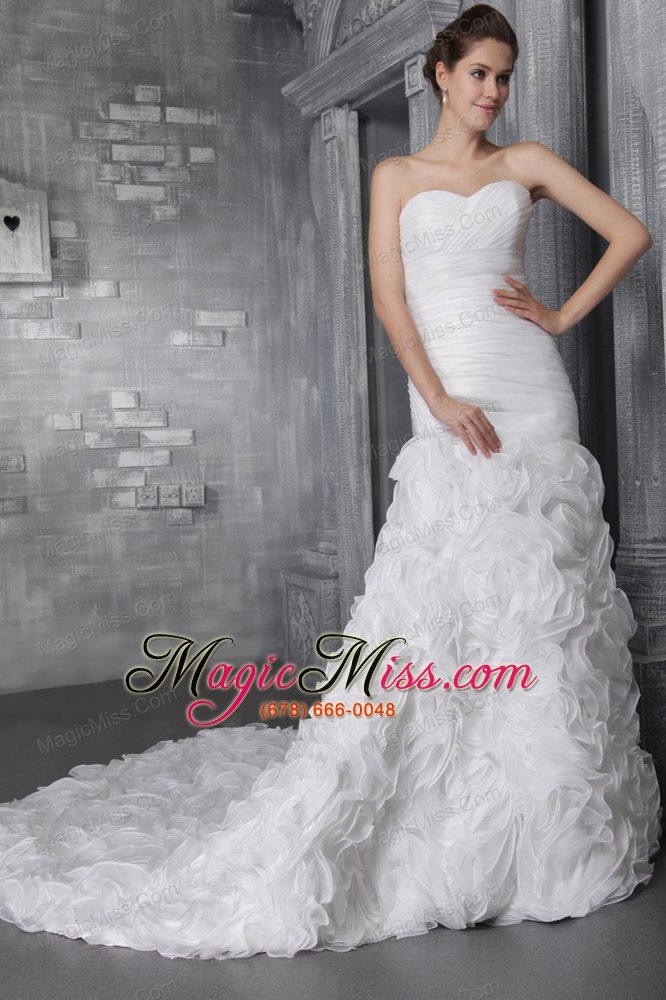 wholesale romantic a-line / princess sweetheart chapel train organza pleats wedding dress