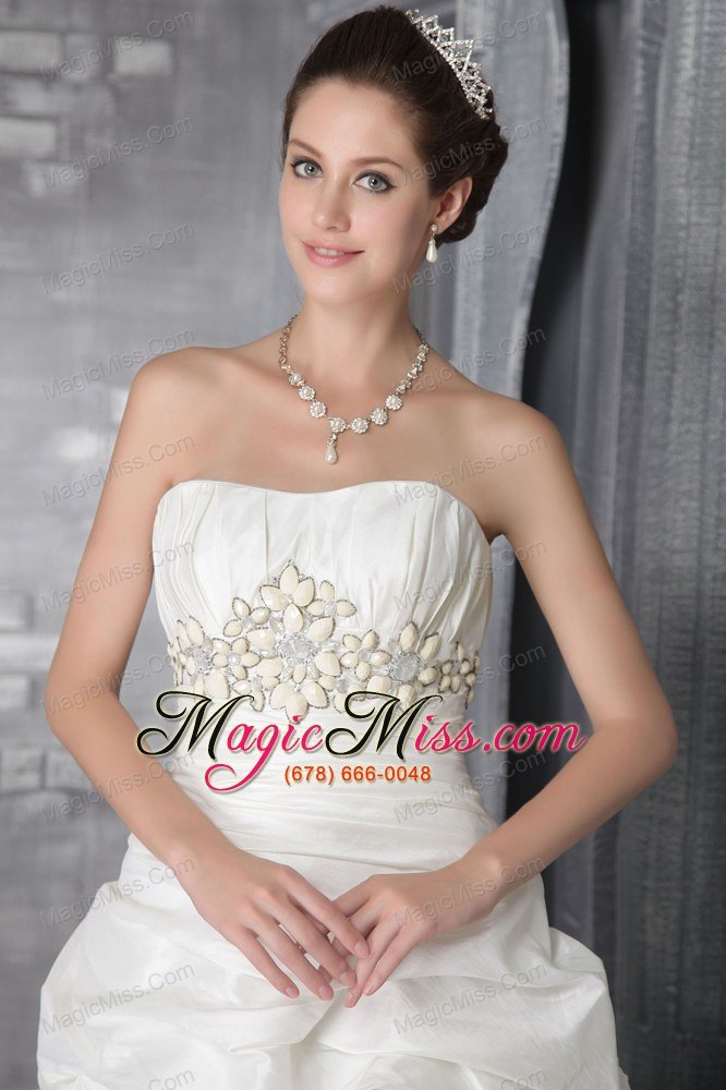 wholesale romantic column/sheath strapless court train taffeta beading wedding dress