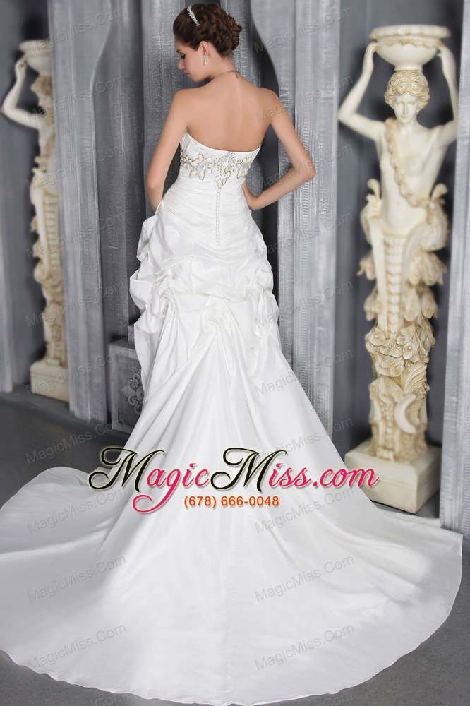 wholesale romantic column/sheath strapless court train taffeta beading wedding dress