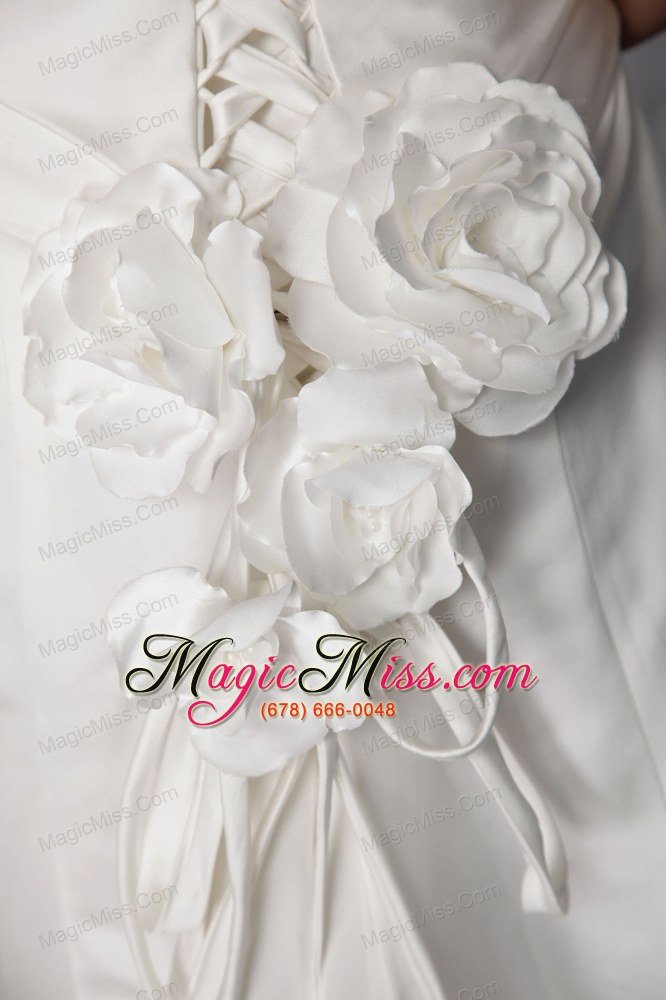 wholesale white column/sheath off the shoulder court train satin pleat wedding dress