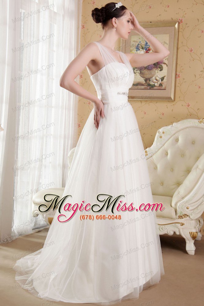 wholesale white a-line / princess v-neck brush train satin and organza beading wedding dress