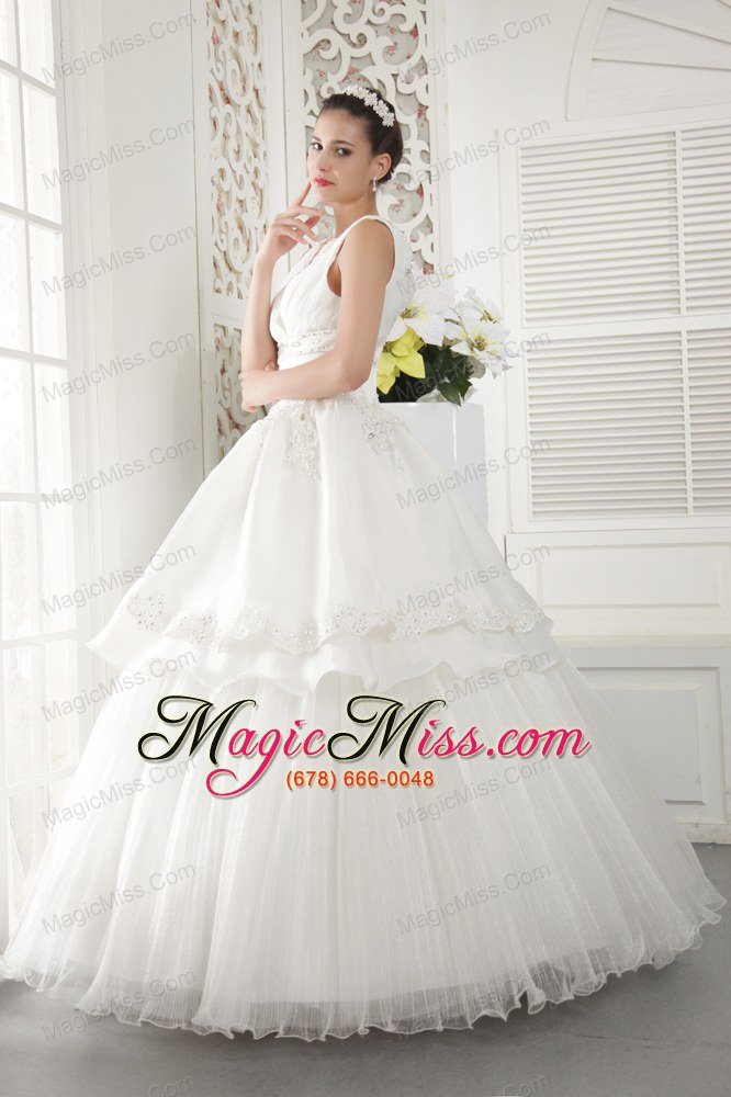 wholesale ivory a-line v-neck floor-length organza beading and ruch wedding dress