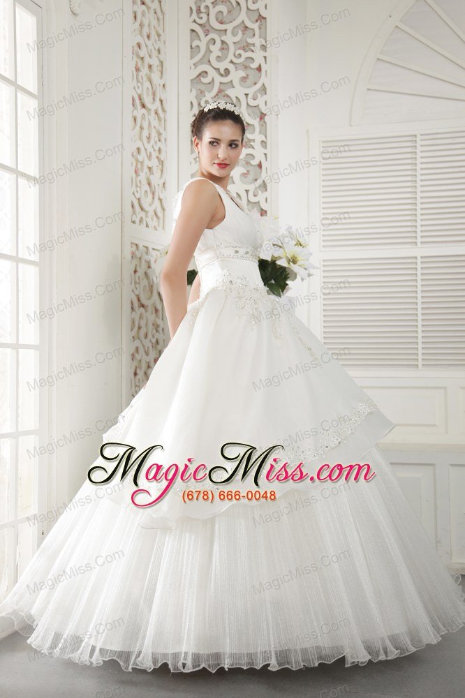 wholesale ivory a-line v-neck floor-length organza beading and ruch wedding dress