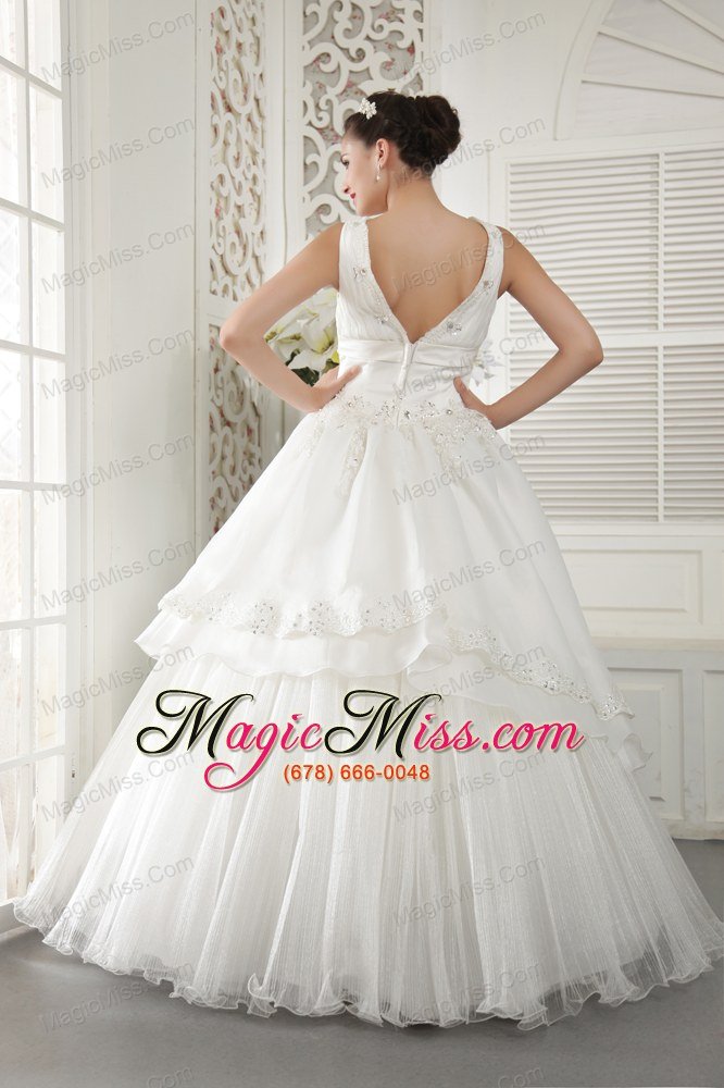 wholesale ivory a-line v-neck floor-length organza beading and ruch wedding dress