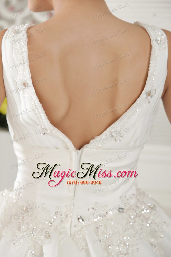 wholesale ivory a-line v-neck floor-length organza beading and ruch wedding dress