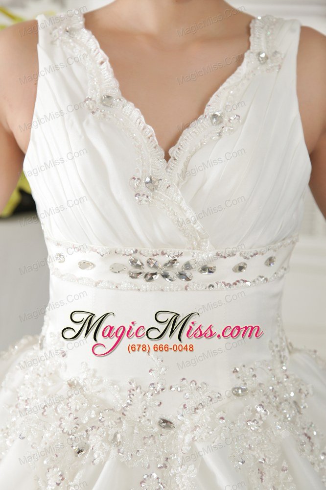 wholesale ivory a-line v-neck floor-length organza beading and ruch wedding dress