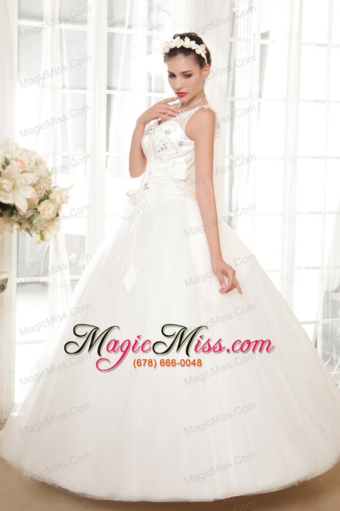 wholesale simple a-line v-neck floor-length tulle and taffeta appliques wedding dress