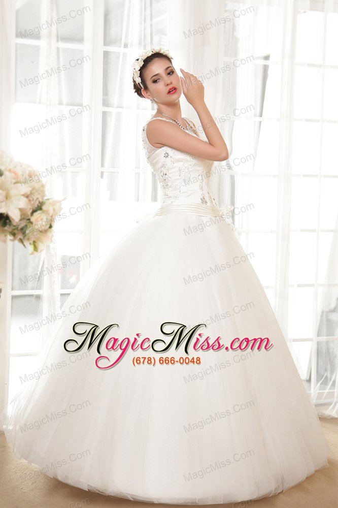 wholesale simple a-line v-neck floor-length tulle and taffeta appliques wedding dress