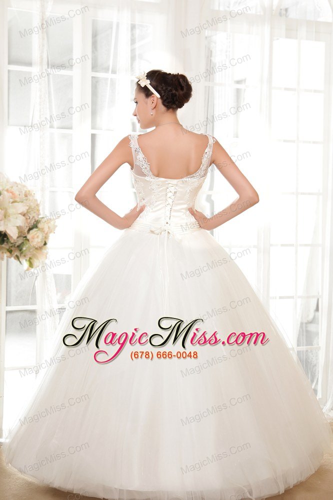 wholesale simple a-line v-neck floor-length tulle and taffeta appliques wedding dress