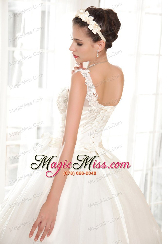 wholesale simple a-line v-neck floor-length tulle and taffeta appliques wedding dress