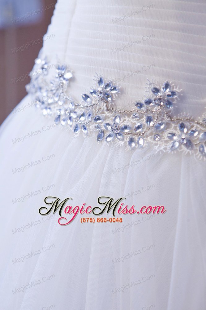 wholesale brand new a-line straps floor-length tulle beading and belt wedding dress