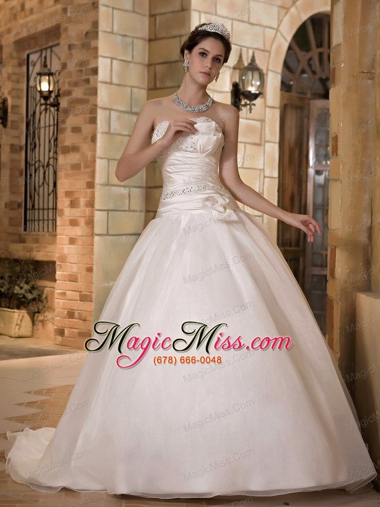 wholesale elegant a-line strapless sweep train taffeta and organza beading wedding dress