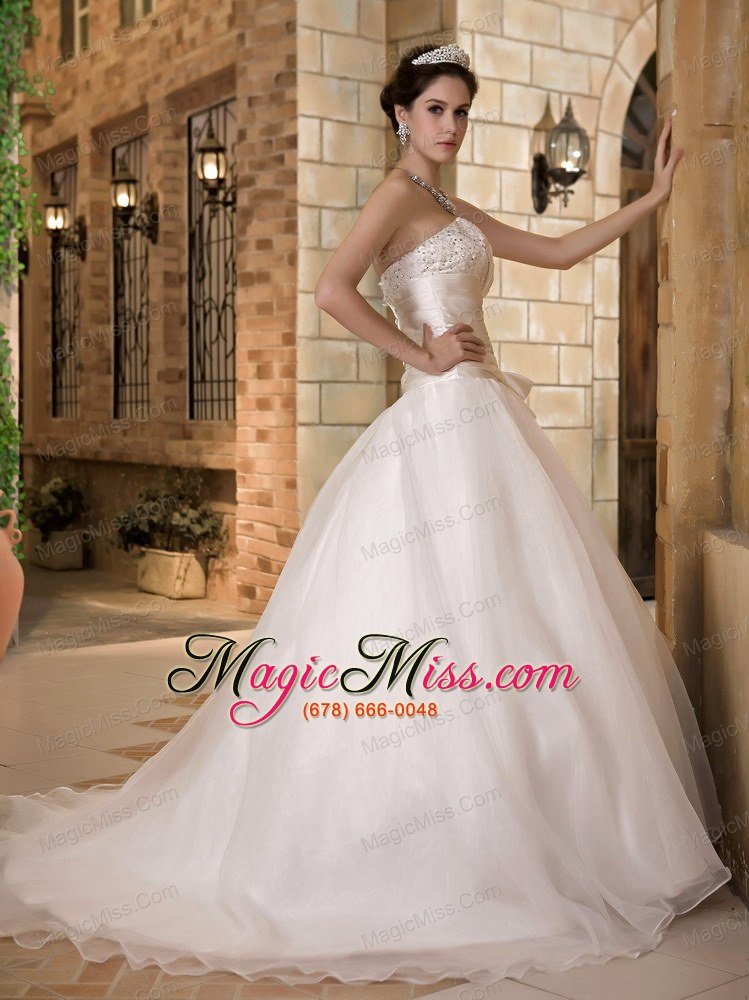 wholesale elegant a-line strapless sweep train taffeta and organza beading wedding dress