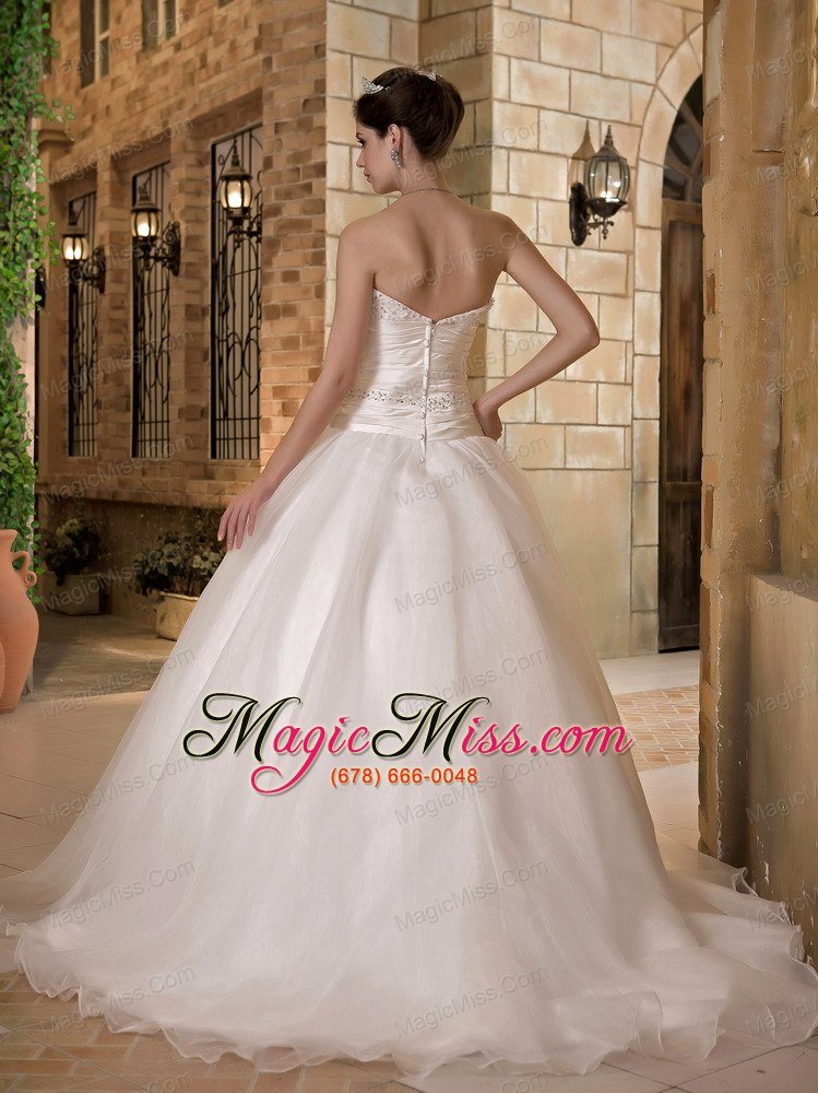 wholesale elegant a-line strapless sweep train taffeta and organza beading wedding dress