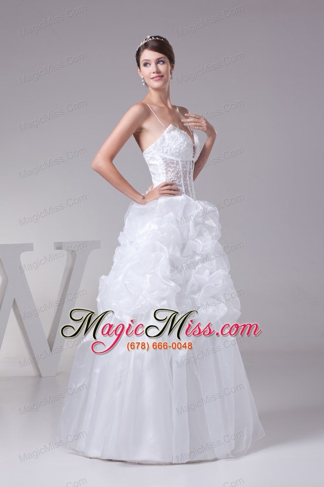 wholesale spaghetti straps white pick-ups lace long wedding dress