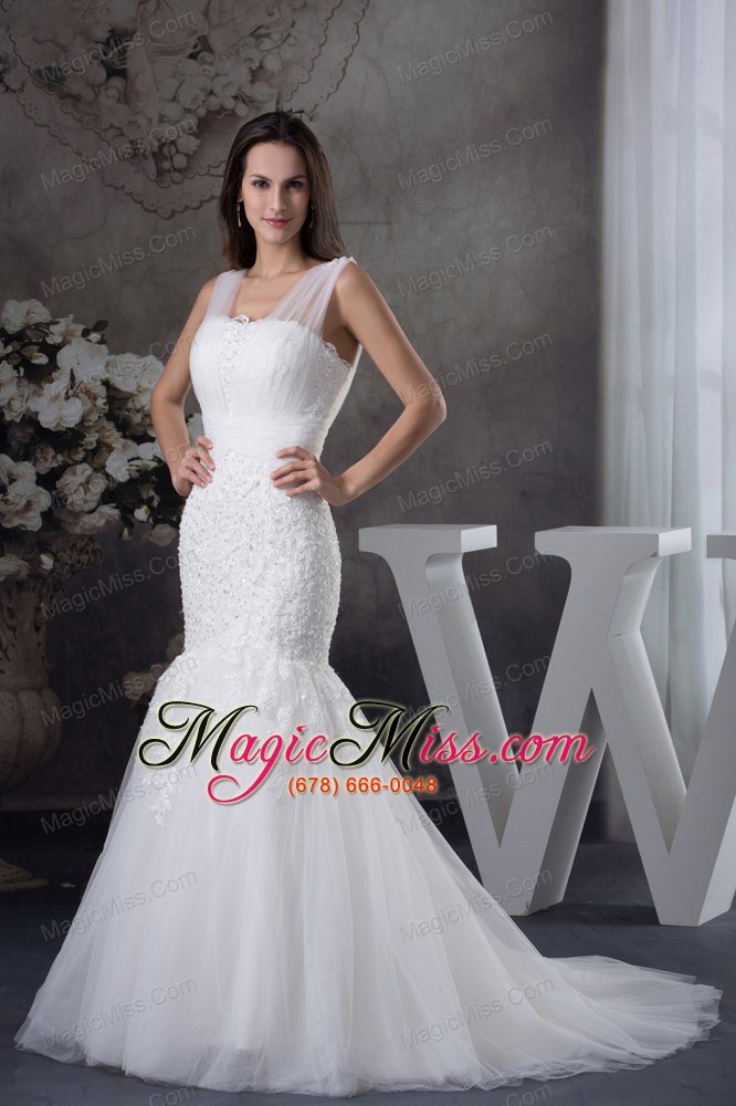 wholesale v-neck mermaid lace brush train wedding dress