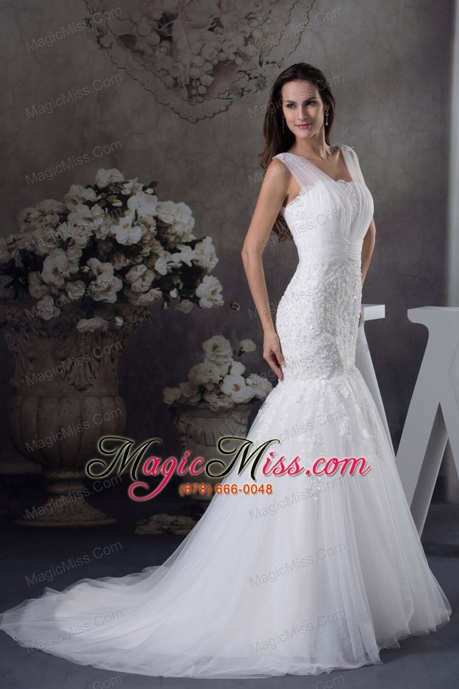 wholesale v-neck mermaid lace brush train wedding dress