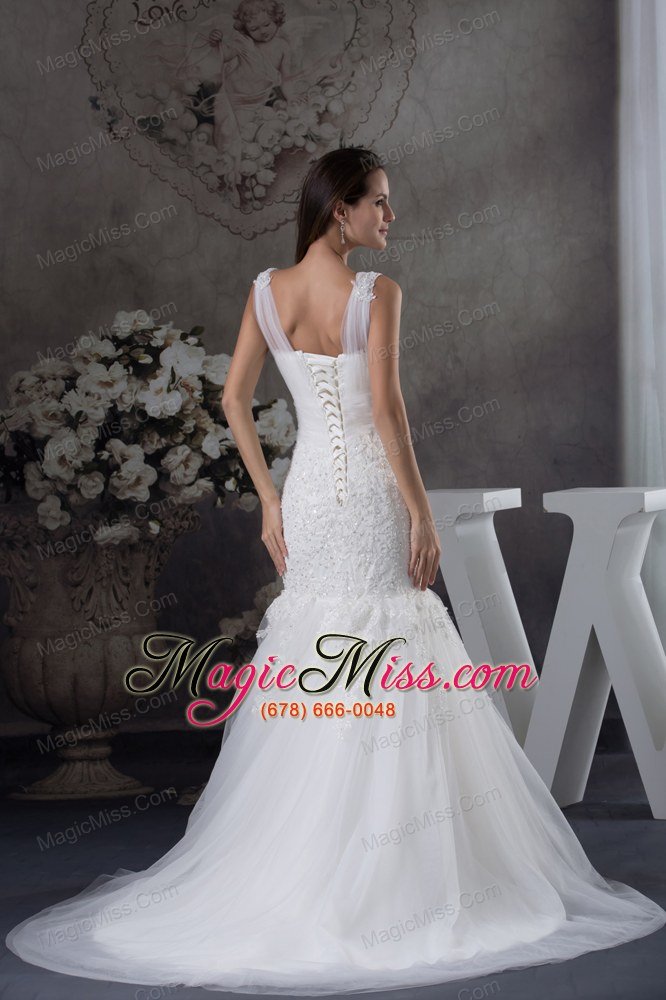 wholesale v-neck mermaid lace brush train wedding dress