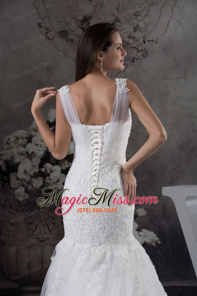 wholesale v-neck mermaid lace brush train wedding dress