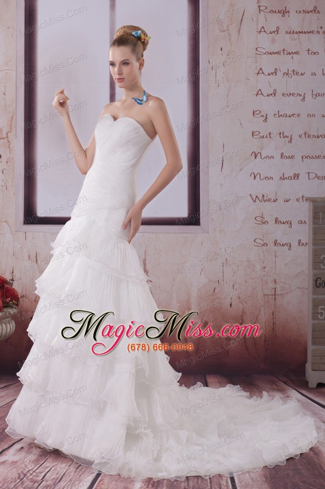 wholesale ruffled layers mermaid sweetheart court train wedding dress