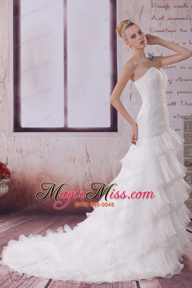 wholesale ruffled layers mermaid sweetheart court train wedding dress