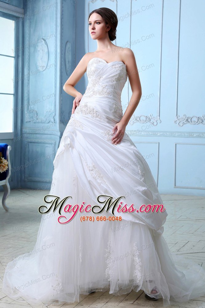 wholesale sweet a-line sweetheart court train tulleruch and appliques wedding dress