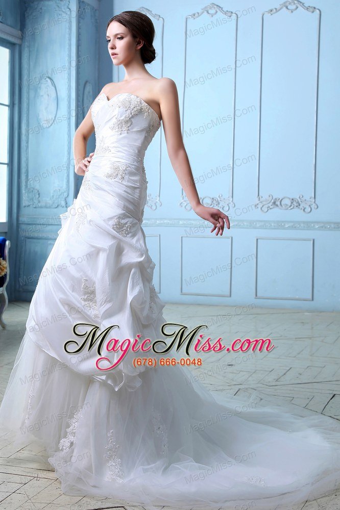 wholesale sweet a-line sweetheart court train tulleruch and appliques wedding dress