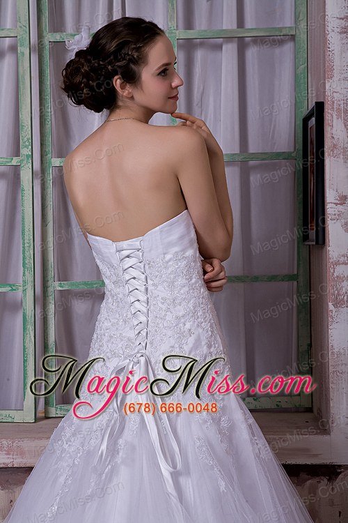 wholesale custom made a-line strapless court train taffeta and tulle appliques wedding dress