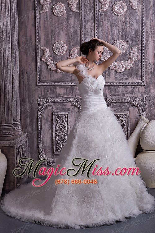 wholesale customize a-line / princess one shoulder court train tulle beading wedding dress