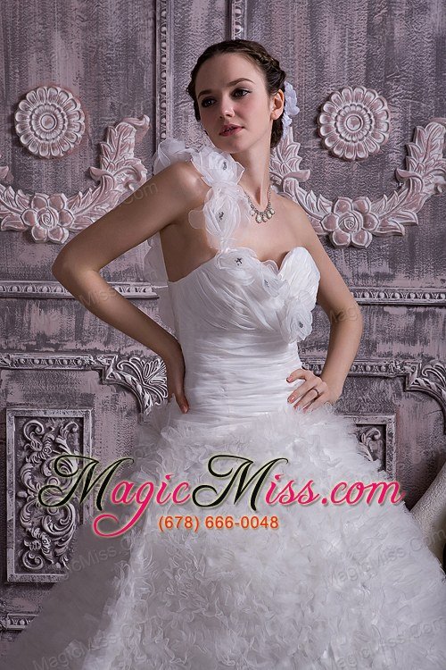 wholesale customize a-line / princess one shoulder court train tulle beading wedding dress