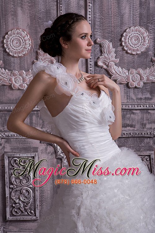 wholesale customize a-line / princess one shoulder court train tulle beading wedding dress