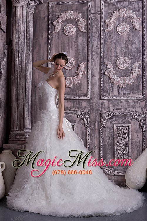 wholesale customize a-line / princess one shoulder court train tulle beading wedding dress