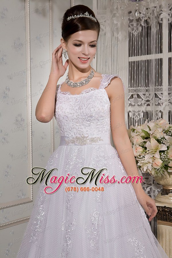 wholesale brand new a-line square court train lace sash wedding dress