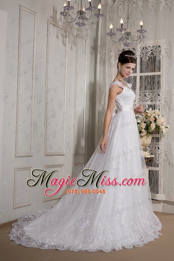 wholesale brand new a-line square court train lace sash wedding dress