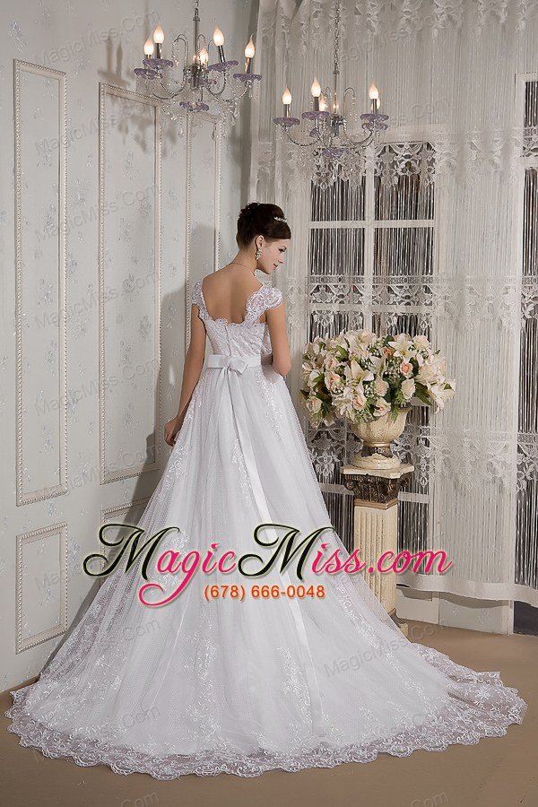 wholesale brand new a-line square court train lace sash wedding dress