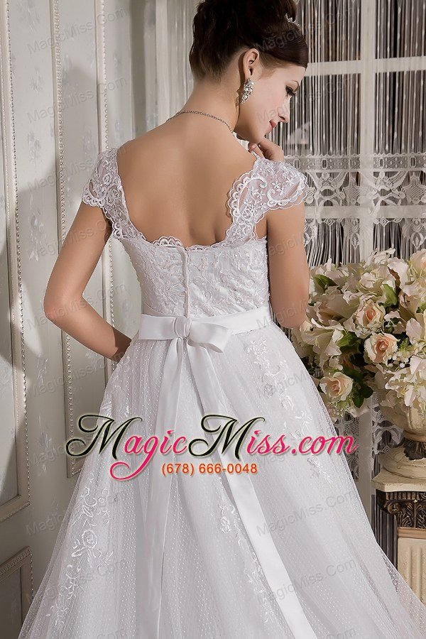 wholesale brand new a-line square court train lace sash wedding dress