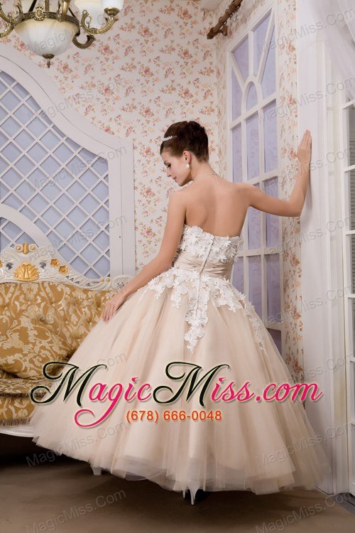 wholesale beautiful a-line strapless ankle-length tulle appliques wedding dress