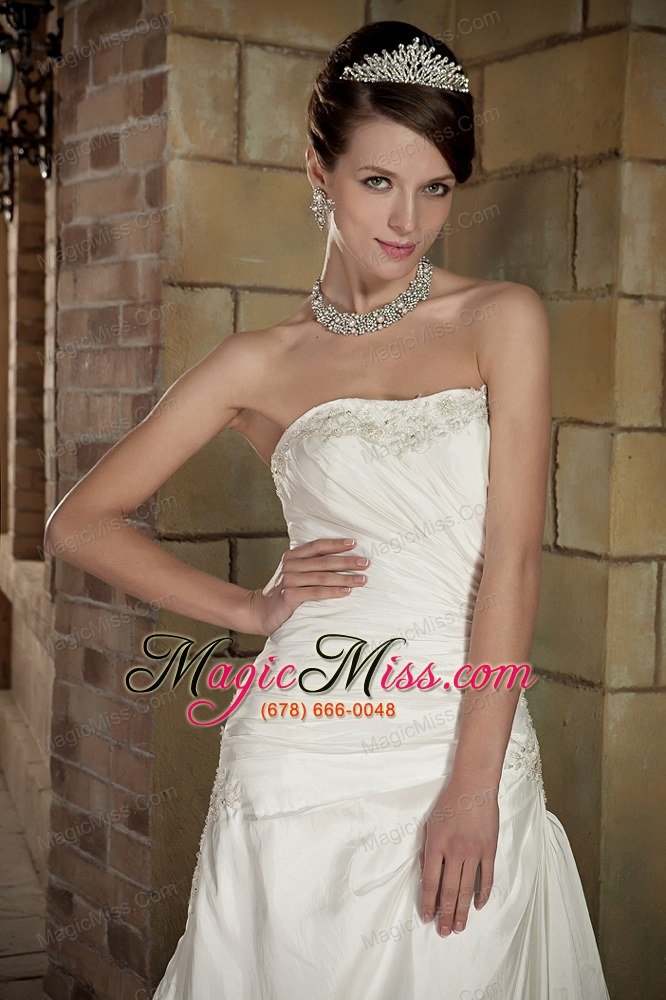 wholesale pretty a-line strapless court train organza appliques wedding dress