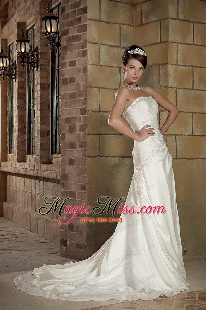 wholesale pretty a-line strapless court train organza appliques wedding dress