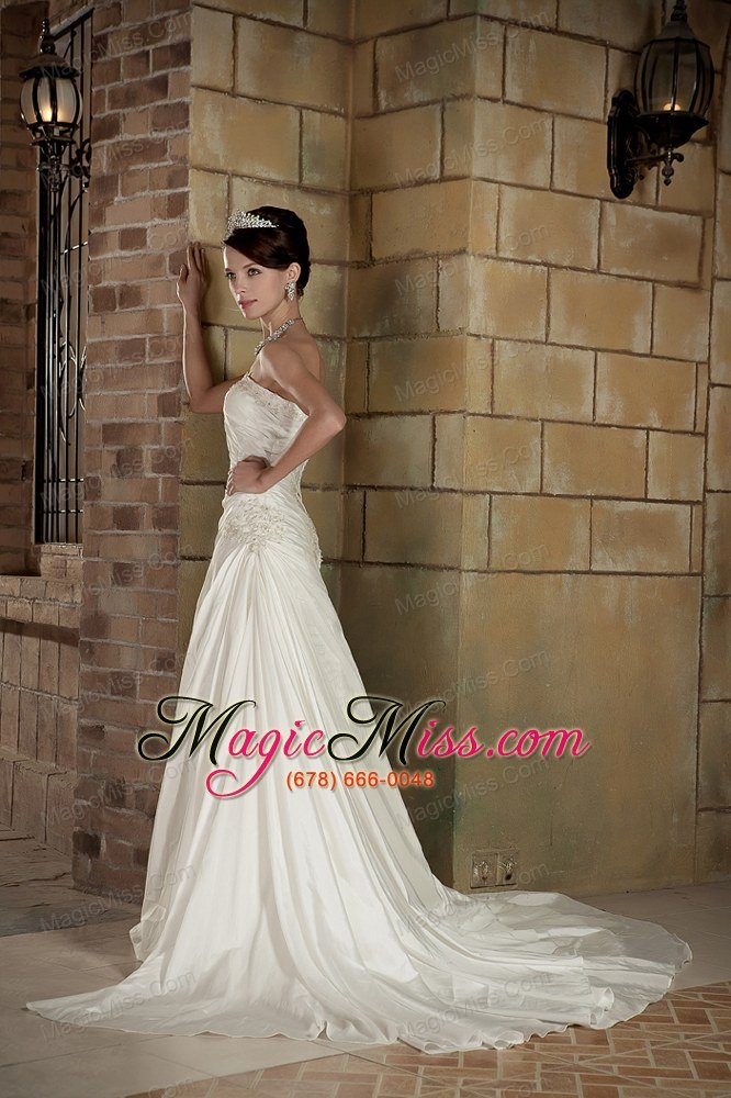 wholesale pretty a-line strapless court train organza appliques wedding dress