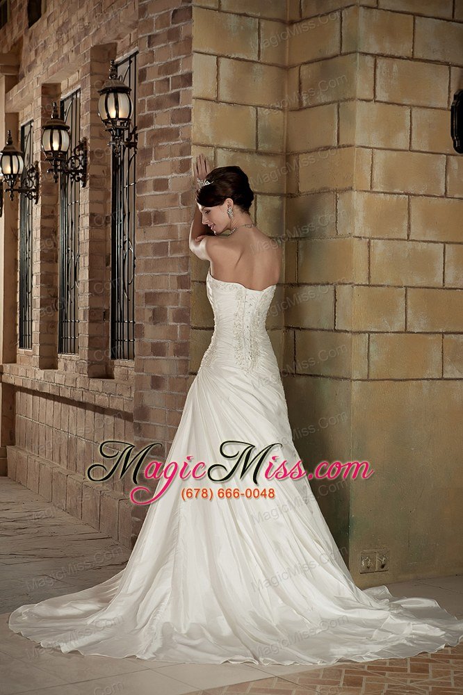 wholesale pretty a-line strapless court train organza appliques wedding dress