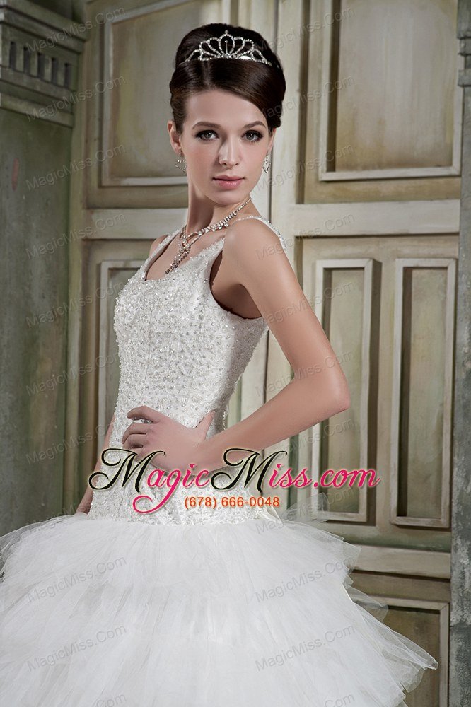 wholesale modest ball gown scoop brush train tulle beading wedding dress