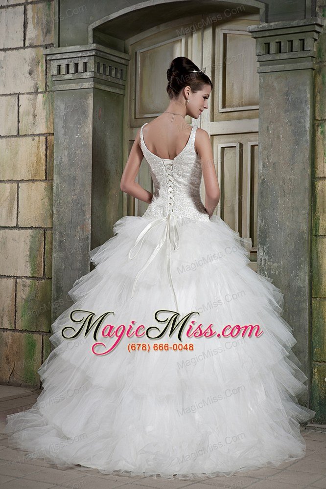 wholesale modest ball gown scoop brush train tulle beading wedding dress