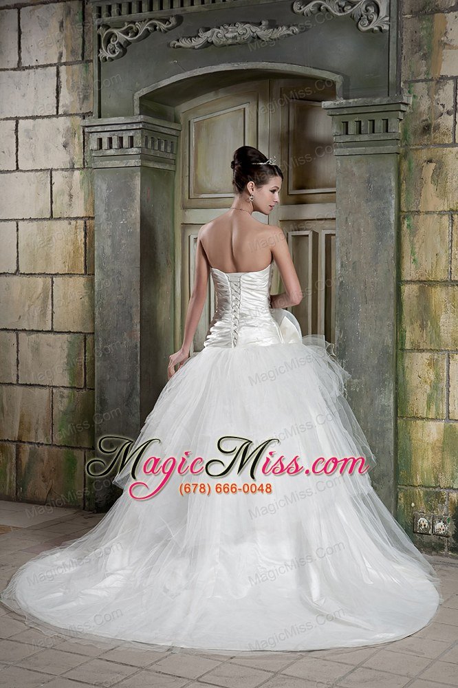 wholesale popular a-line strapless chapel train tulle and taffeta beading wedding dress