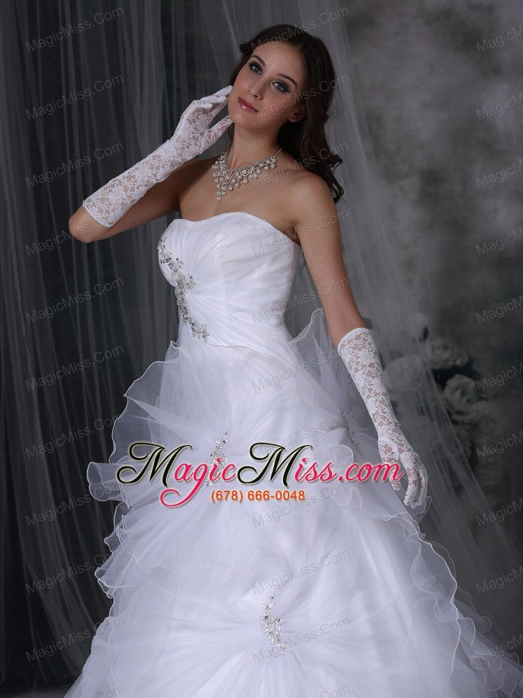 wholesale luxurious a-line strapless court train taffeta and organza beading and hand made flowers wedding dress