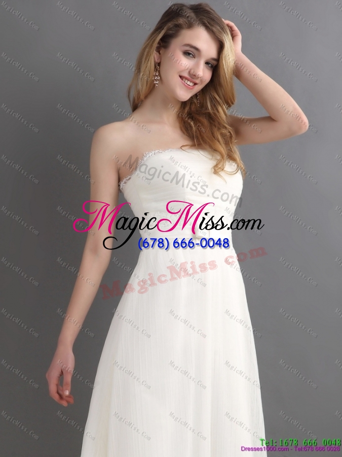 wholesale 2015 white strapless wedding dresses with brush train and sash