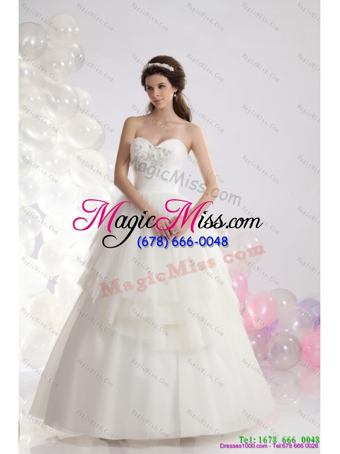 wholesale 2015 popular sweetheart beaded ruffled wedding dresses in white