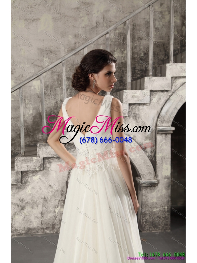 wholesale 2015 ruching and beading white wedding dresses with brush train